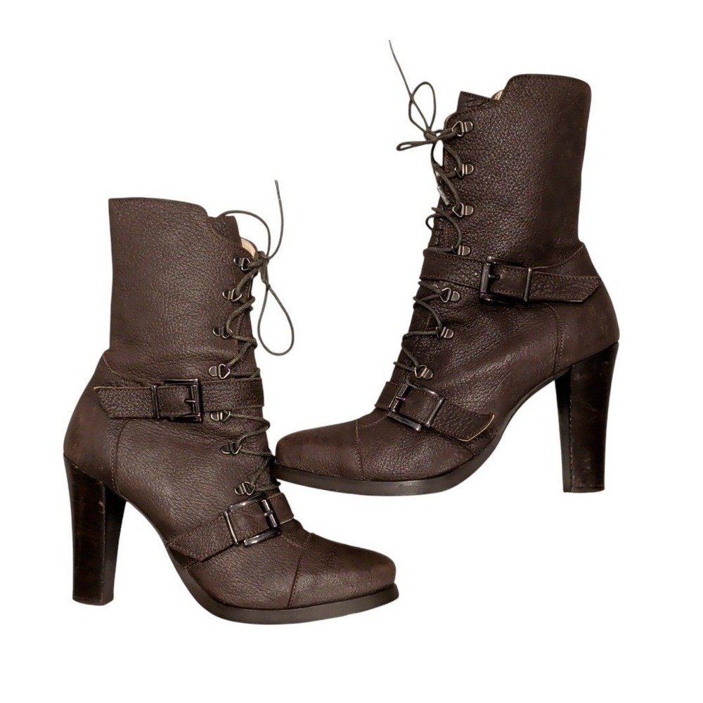 Luxury Gibellieri Italian Leather Lace-Up Buckle Ankle Boots Women EU 39 US 8.5